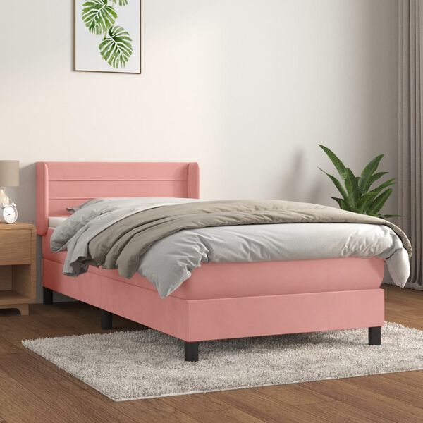 vidaXL Boxspring met matras fluweel roze 90x200 cm