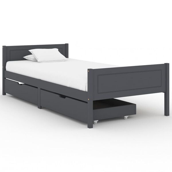 vidaXL Bedframe met 2 lades massief grenenhout donkergrijs 90x200 cm