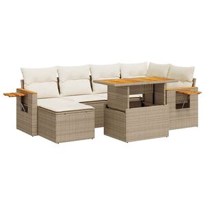 vidaXL 7-delige Loungeset met kussens poly rattan acacia beige