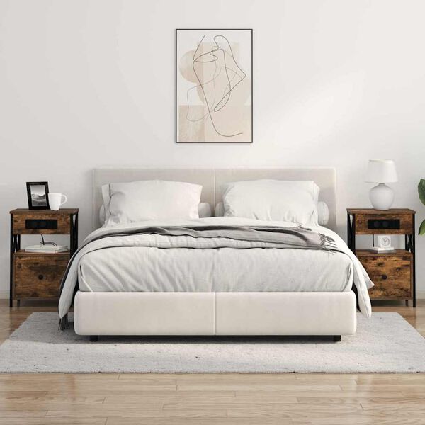 vidaXL Nachtkastje met lade Gerookt eiken 40 x 31 x 60 cm Bewerkt hout