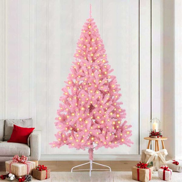 vidaXL Kunstmatig Voorverlicht Kerstboom met 300 LED Roze 240 cm PVC