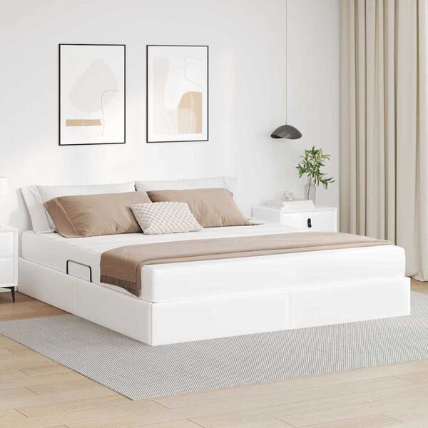 vidaXL Opslag bed met matras met matras met opslag 2 pcs Wit Leer