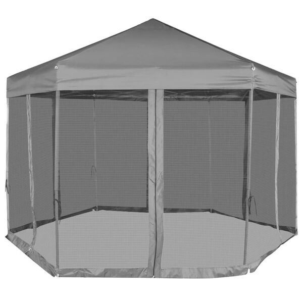 vidaXL Partytent pop-up zeshoekig met 6 zijwanden 3,6x3,1 m grijs