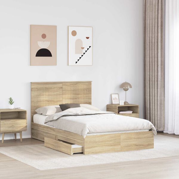 vidaXL Opslag bed met lade Sonoma Eiken 120 x 200 cm Bewerkt hout