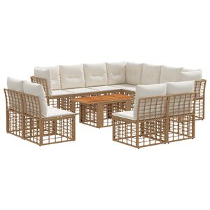 vidaXL Tuinbankenset 12 st Natuurlijk en Cr&egrave;me Wit poly rattan