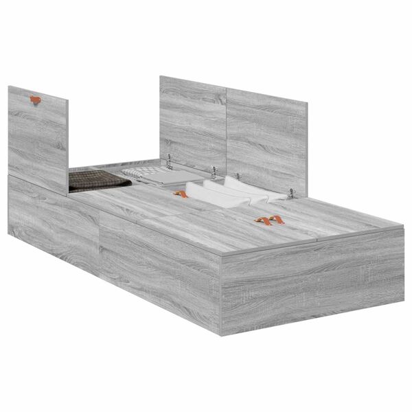 vidaXL Opbergbedframe met opslag Grijs Sonoma 90 x 190 cm Bewerkt hout