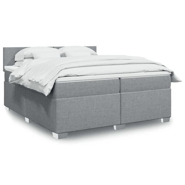 vidaXL Boxspring met matras stof lichtgrijs 200x200 cm