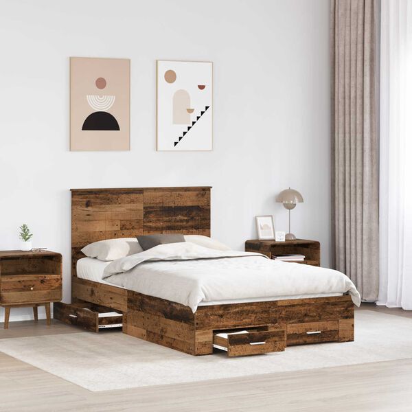 vidaXL Bedframe met hoofdeinde Oudhout 120 x 200 cm Bewerkt hout