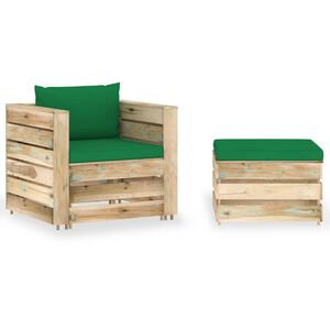 vidaXL 2-delige Loungeset met kussens groen ge&iuml;mpregneerd hout