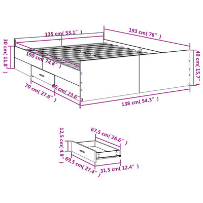 vidaXL Bedframe met lades bewerkt hout bruin eikenkleur 135x190 cm