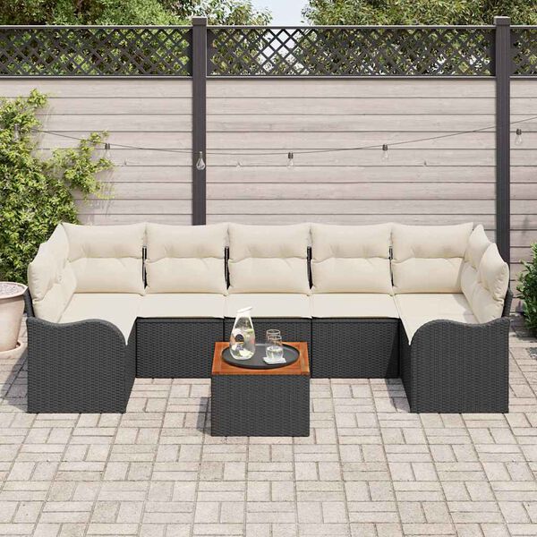 vidaXL Tuinbankenset met kussen 8 pcs Zwart poly rattan