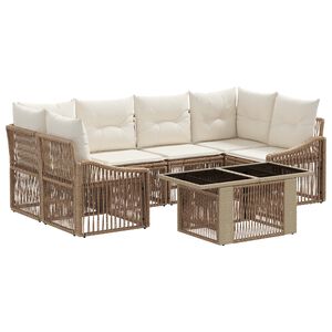 vidaXL Tuinbankenset 7 st Beige en Cr&egrave;me Wit poly rattan