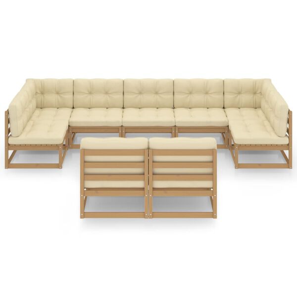 vidaXL 9-delige Loungeset met kussens massief grenenhout honingbruin