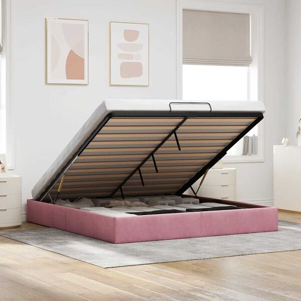 vidaXL Ottoman bedframe zonder matras 200x200 cm fluweel roze