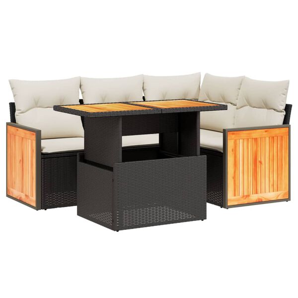 vidaXL 5-delige Loungeset met kussens poly rattan zwart