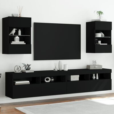 vidaXL Tv-wandmeubels met LED-verlichting 2 st 40x30x60,5 cm zwart