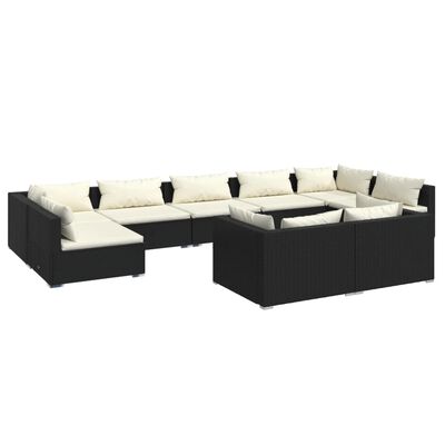 vidaXL 9-delige Loungeset met kussens poly rattan zwart