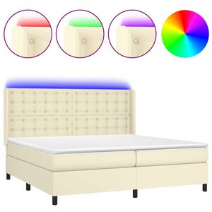 vidaXL Boxspring met matras en LED kunstleer cr&egrave;mekleurig 200x200 cm