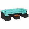 vidaXL Tuinbankenset 8 st Zwart en Turquoise poly rattan
