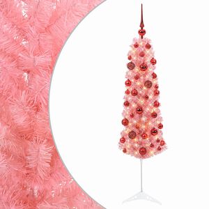 vidaXL Smalle kunstkerstboom met kerstbal 120 cm 150 LED's Warmwit