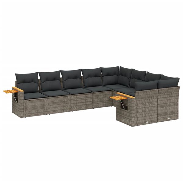 vidaXL 9-delige Loungeset met kussens poly rattan grijs