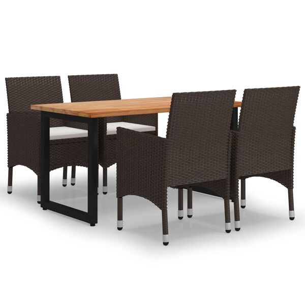 vidaXL 5-delige Tuinset met kussens poly rattan bruin