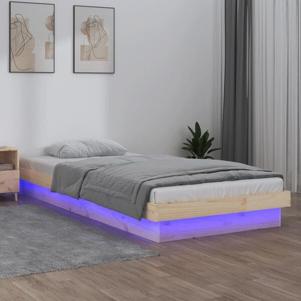vidaXL Bedframe LED massief hout 75x190 cm