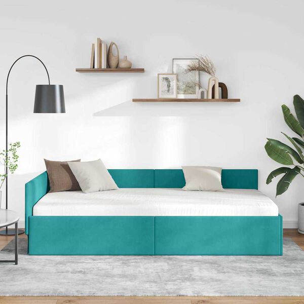 vidaXL Hoekbedframe met hoofdeinde Turquoise 90 cm x 190 cm Fluweel
