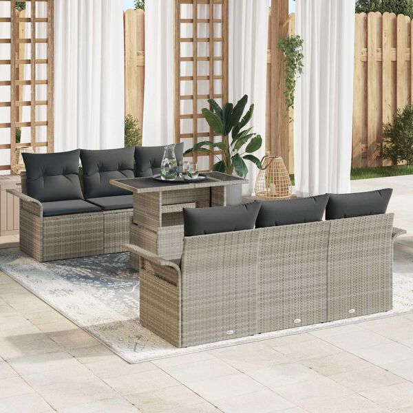 vidaXL Tuin Sofa Set met kussen 7 pcs Lichtgrijs poly rattan
