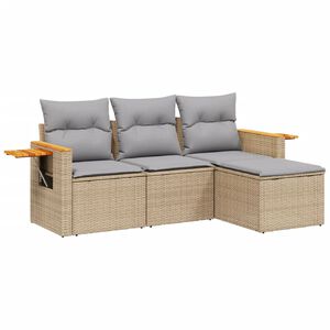 vidaXL 4-delige Loungeset met kussens poly rattan beige