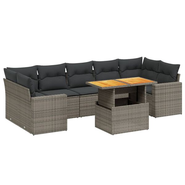 vidaXL 8-delige Loungeset met kussens poly rattan grijs