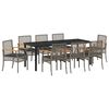 vidaXL Tuin eettafelset met kussen 9 pcs Grijs en zwart Rattan