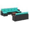 vidaXL 11-delige tuinbankset met kussens, zwart polyrotan