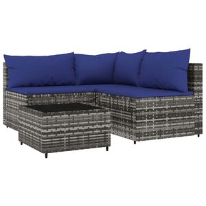 vidaXL 4-delige Loungeset met kussens poly rattan grijs