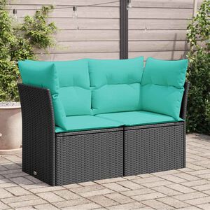 vidaXL Tuinbank 2-zits met kussens poly rattan zwart