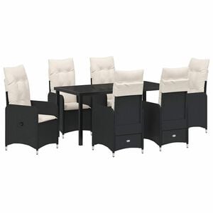 vidaXL Tuin eettafelset 7 pcs Zwart poly rattan