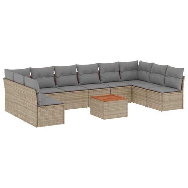 vidaXL 11-delige Loungeset met kussens poly rattan gemengd beige