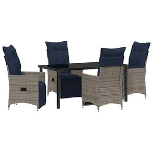 vidaXL Tafel en stoelen set met kussen 5 pcs Grijs PE Rattan