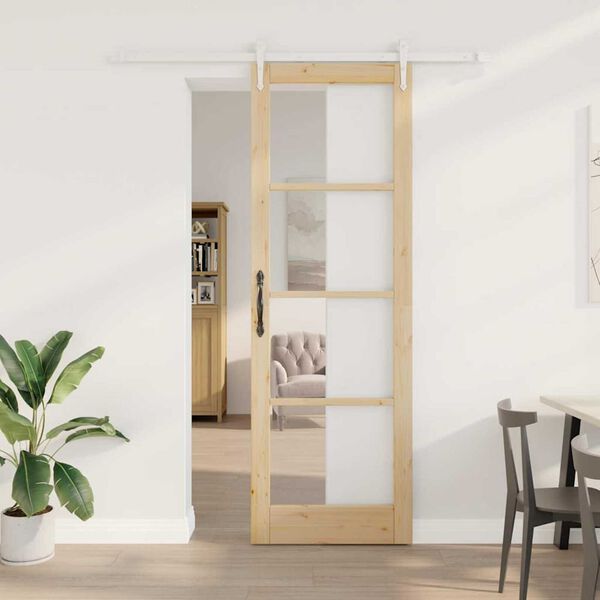 vidaXL Schuifdeur Naturel 78 x 232 cm Massief grenenhout en glas