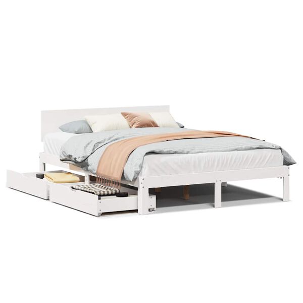 vidaXL Bedframe met lades massief grenenhout wit 120x200 cm