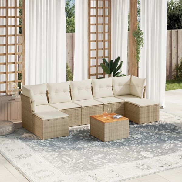 vidaXL 8-delige Loungeset met kussens poly rattan beige