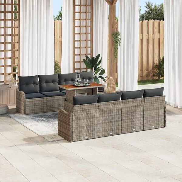 vidaXL Tuin Sofa Set met opslag 9 pcs Grijs Poly riet