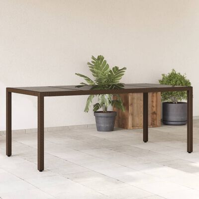 vidaXL Tuintafel met glazen blad 90x90x75 cm poly rattan bruin