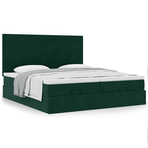 vidaXL Ottoman bed met matrassen 200x200cm fluweel donkergroen