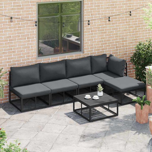 vidaXL Tuin Sofa Set met kussen 6 pcs Zwart Aluminium