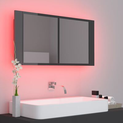 vidaXL Badkamerkast met spiegel en LED 90x12x45 acryl hoogglans grijs