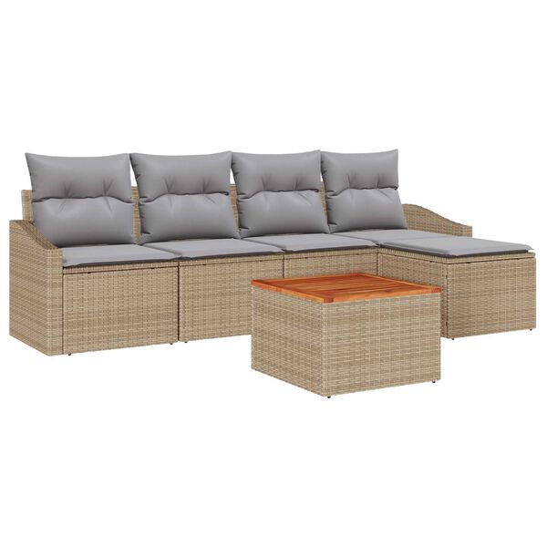 vidaXL Tuinbankenset met opslag 6 pcs Beige en Licht Grijs poly rattan
