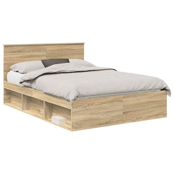 vidaXL Bedframe Sonoma Eiken 135 x 190 cm Massief grenenhout