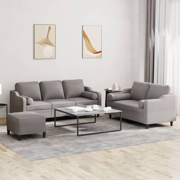 vidaXL 3-delige Loungeset met kussens stof taupe