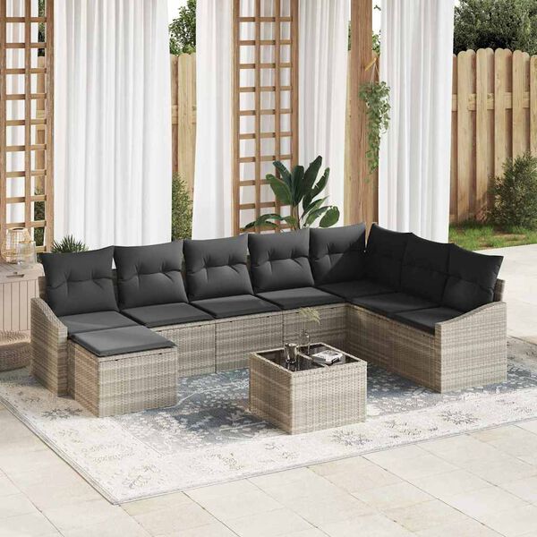vidaXL Tuin Sofa Set met kussen 8 pcs Lichtgrijs poly rattan